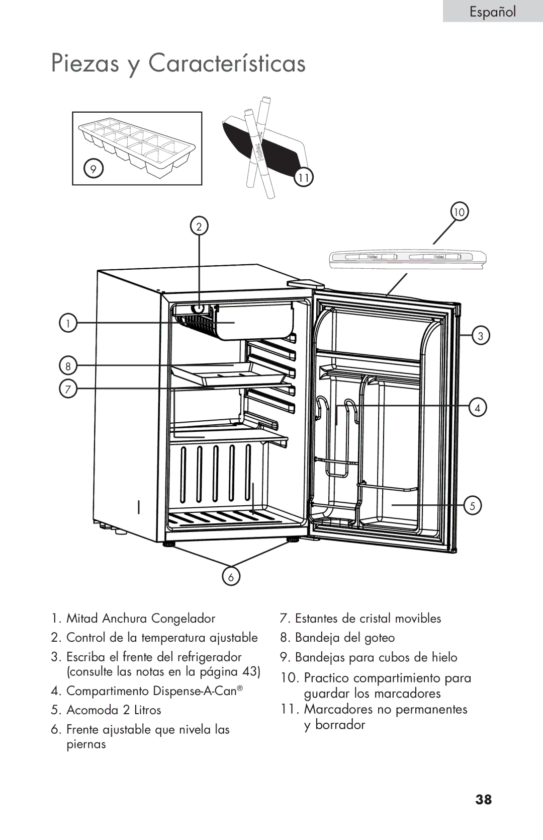 Haier HNSEW025 user manual Piezas y Características 