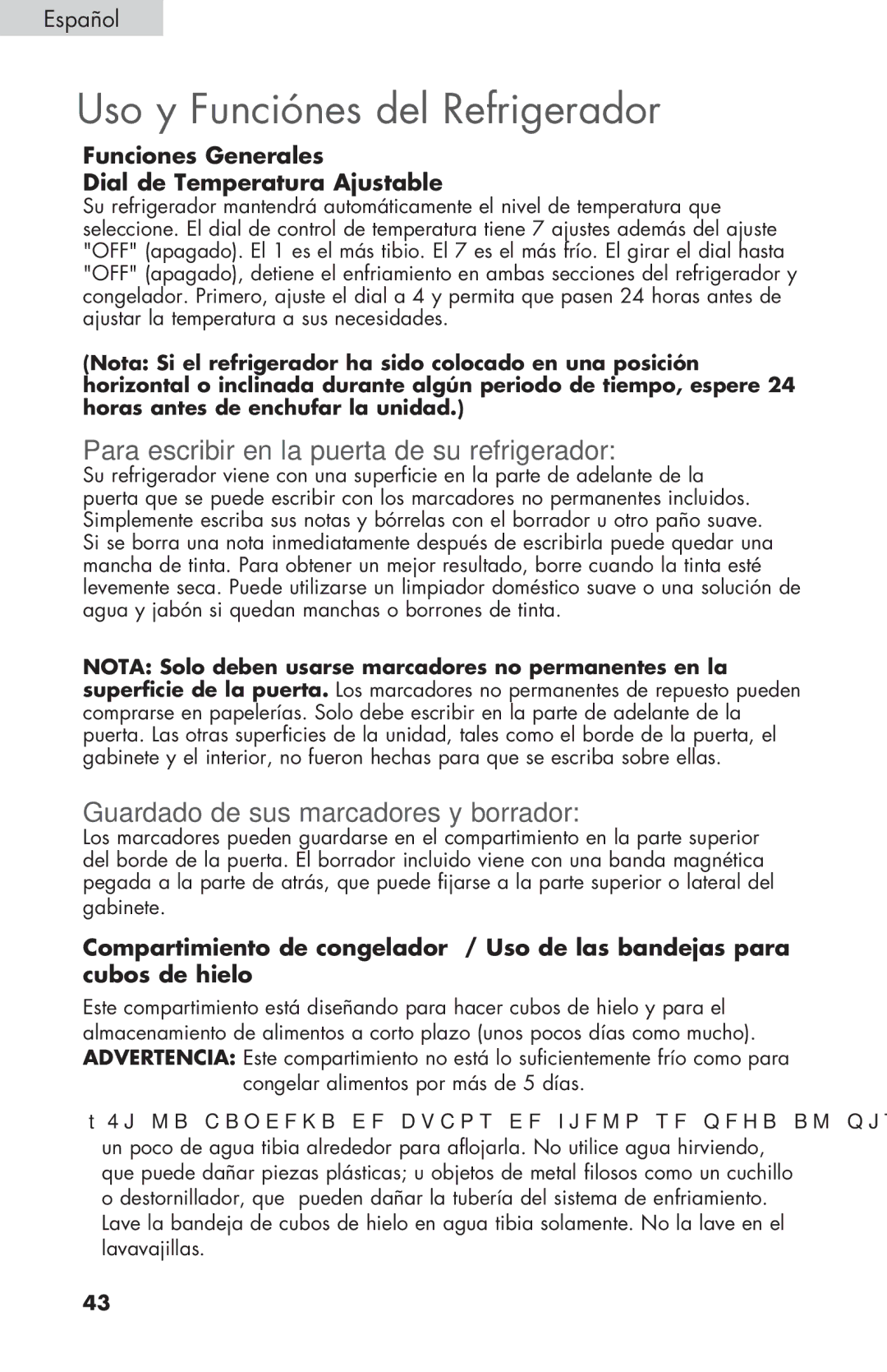 Haier HNSEW025 user manual Uso y Funciónes del Refrigerador, Funciones Generales Dial de Temperatura Ajustable 