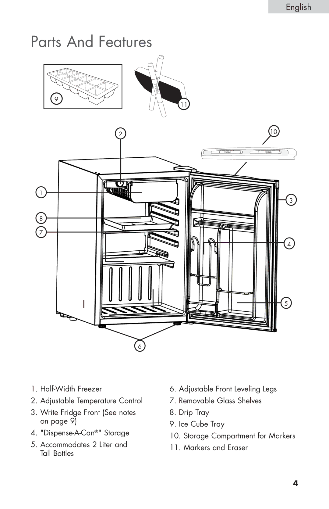 Haier HNSEW025 user manual Parts And Features 