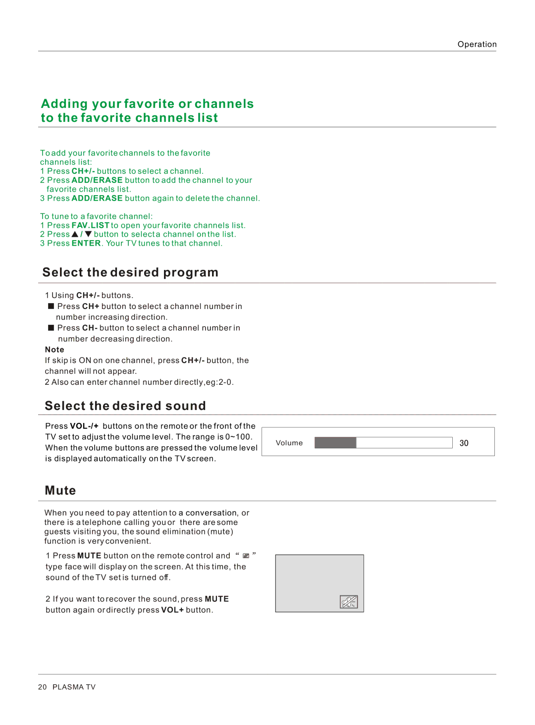 Haier HP32R owner manual Select the desired program, Select the desired sound, Mute 