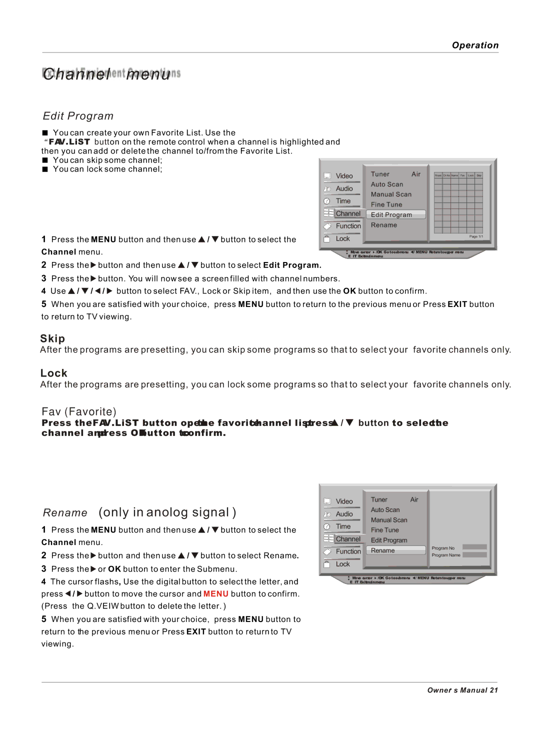 Haier HP50B, HP42BB, HP60B owner manual Edit Program, Skip, Lock, Fav Favorite 