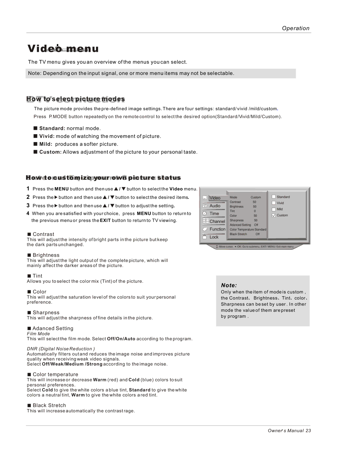 Haier HP50B, HP42BB, HP60B owner manual Video menu, How to select picture modes 