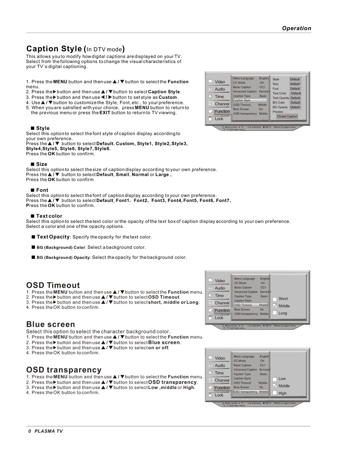 Haier HP50B, HP42BB, HP60B owner manual Caption Style In DTV mode, Size, Font, Text color 