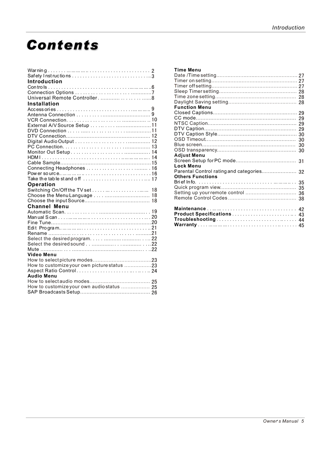 Haier HP50B, HP42BB, HP60B owner manual Contents 