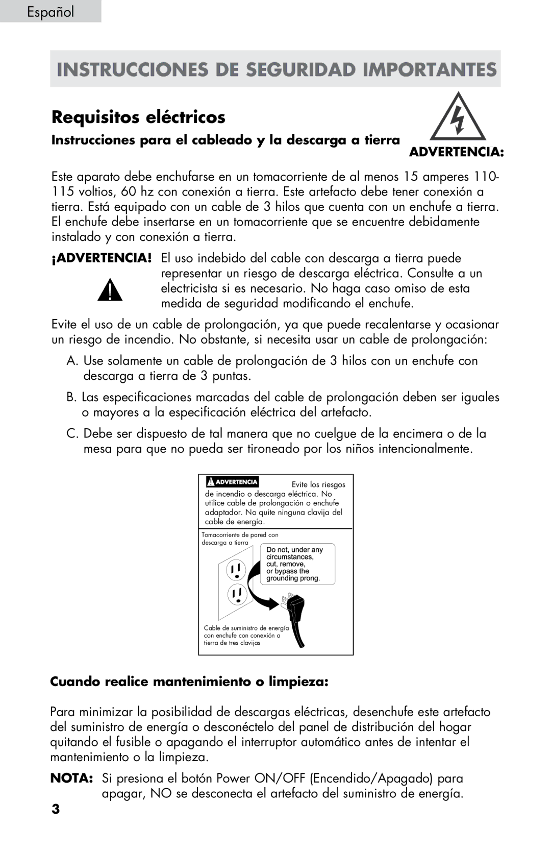 Haier HPIM25SS user manual Instrucciones DE Seguridad Importantes, Cuando realice mantenimiento o limpieza 