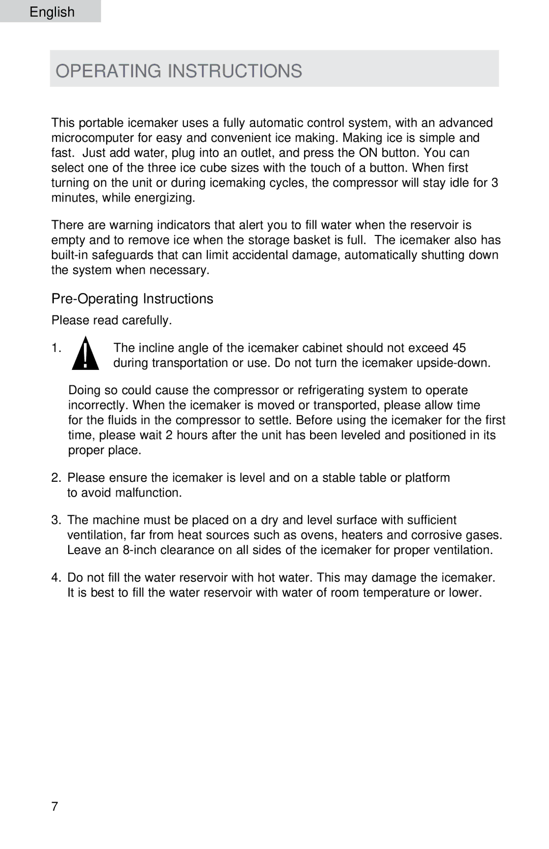 Haier HPIM26W, HPIM26S user manual Operating instructions, Pre-Operating Instructions 