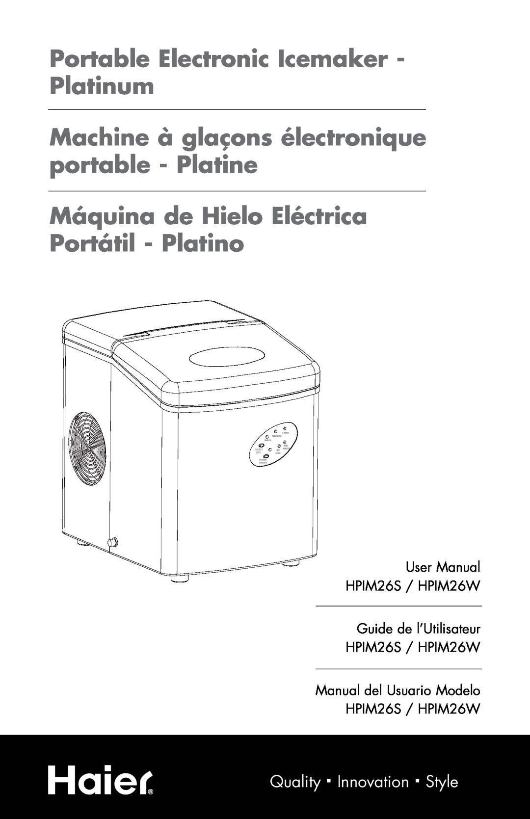 Haier HPIM26S user manual Portable Electronic Icemaker - Platinum, Machine à glaçons électronique portable - Platine, Size 