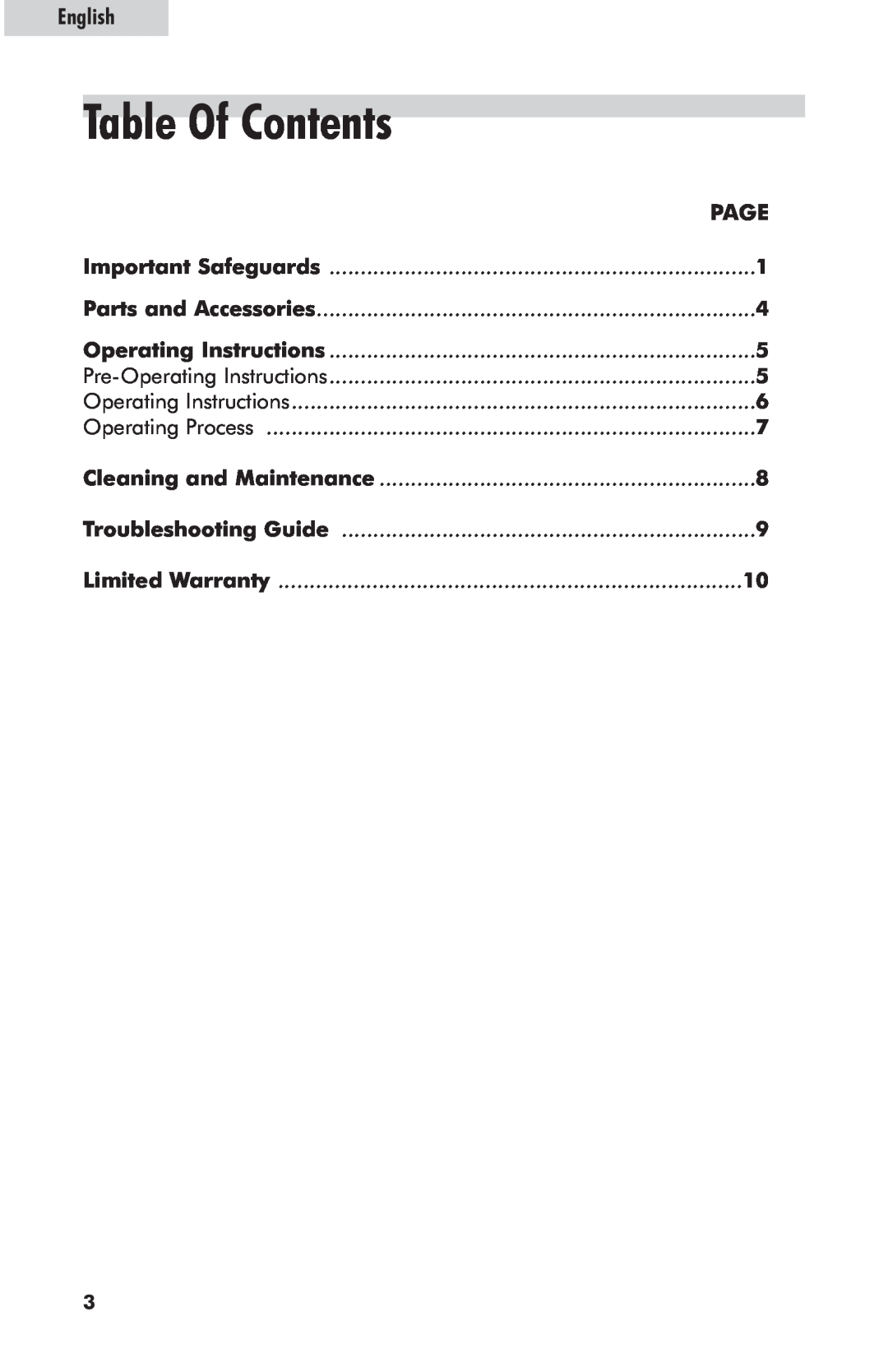Haier HPIM35W user manual Table Of Contents, English 