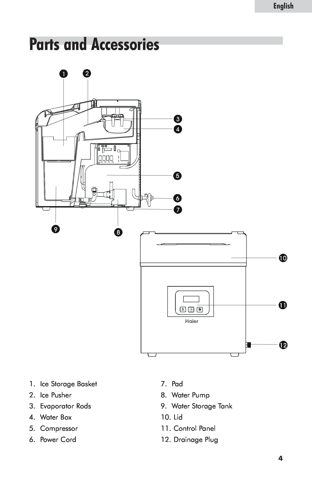 Haier HPIM35W user manual Parts and Accessories, English 