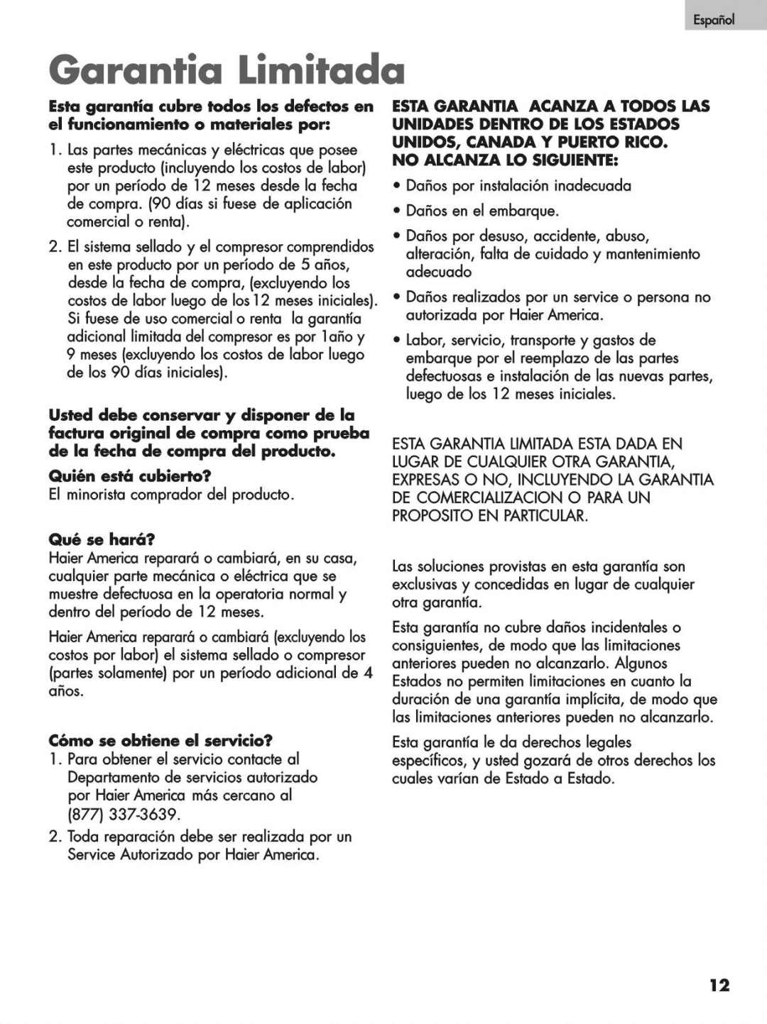 Haier HPN10XCM, HPN10XHM, HPN12XCM, HPN12XHM manual 