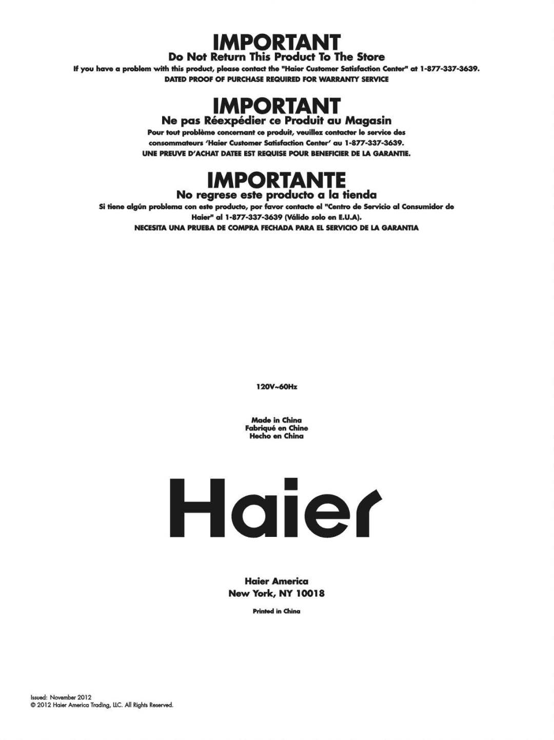 Haier HPN14XCM manual 