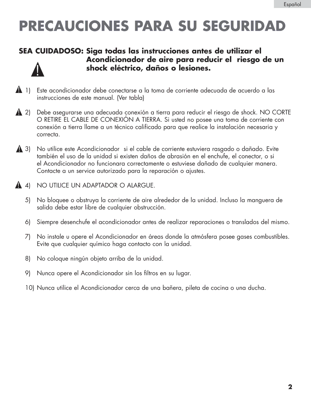 Haier HPRD12XC7, HPRD12XH7 user manual Precauciones Para SU Seguridad, No Utilice UN Adaptador O Alargue 