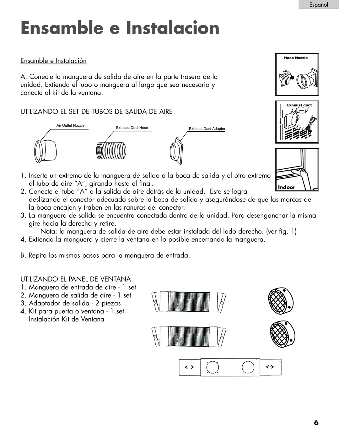 Haier HPRD12XC7 Ensamble e Instalacion, Utilizando EL SET DE Tubos DE Salida DE Aire, Utilizando EL Panel DE Ventana 