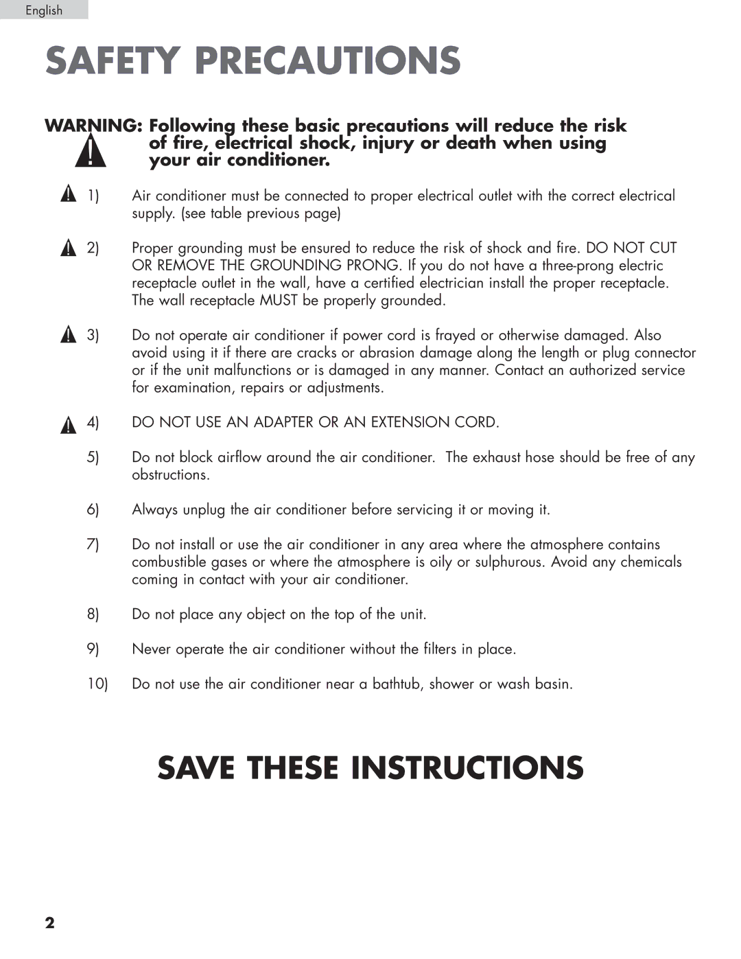 Haier HPRD12XH7, HPRD12XC7 user manual Safety Precautions, Do not USE AN Adapter or AN Extension Cord 