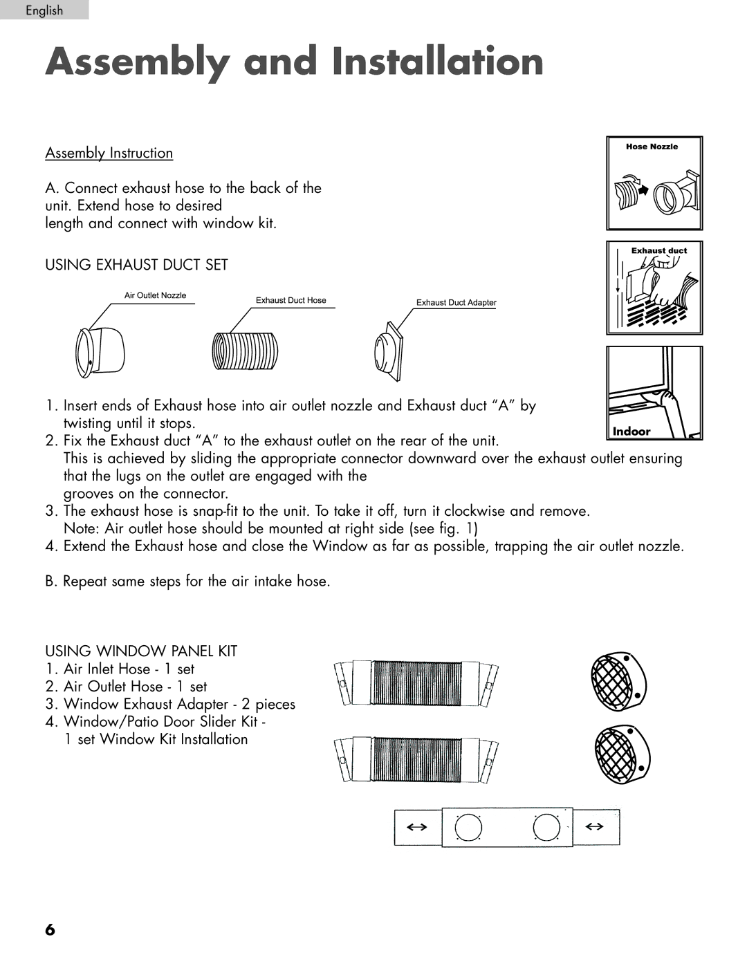 Haier HPRD12XH7, HPRD12XC7 user manual Assembly and Installation, Using Exhaust Duct SET, Using Window Panel KIT 