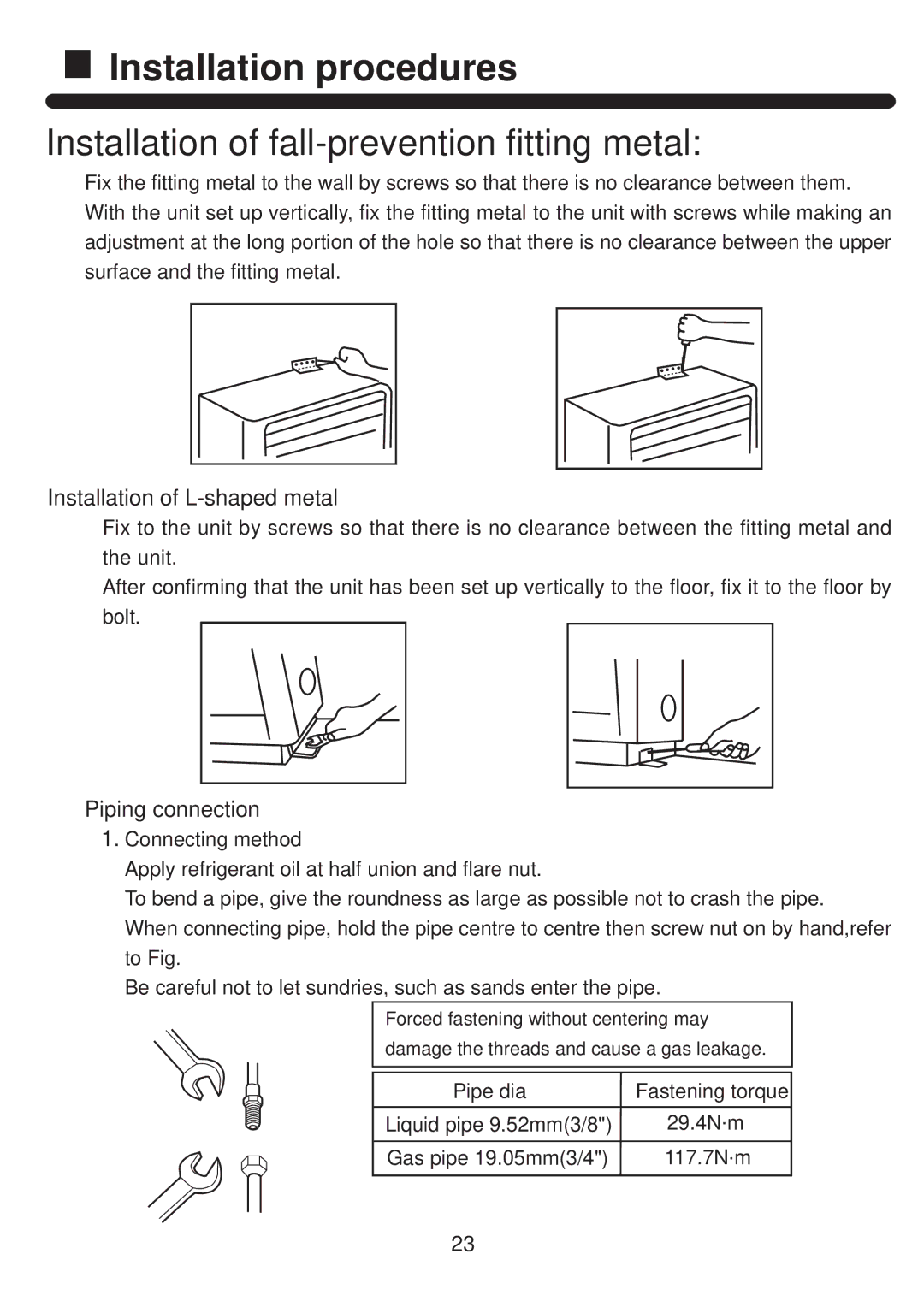 Haier HPU-42CF03 operation manual Installation of L-shaped metal, Piping connection 