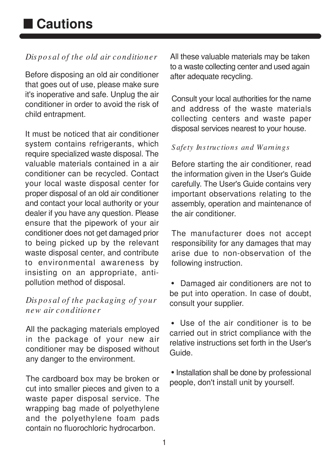 Haier HPU-42CF03 operation manual Disposal of the old air conditioner 