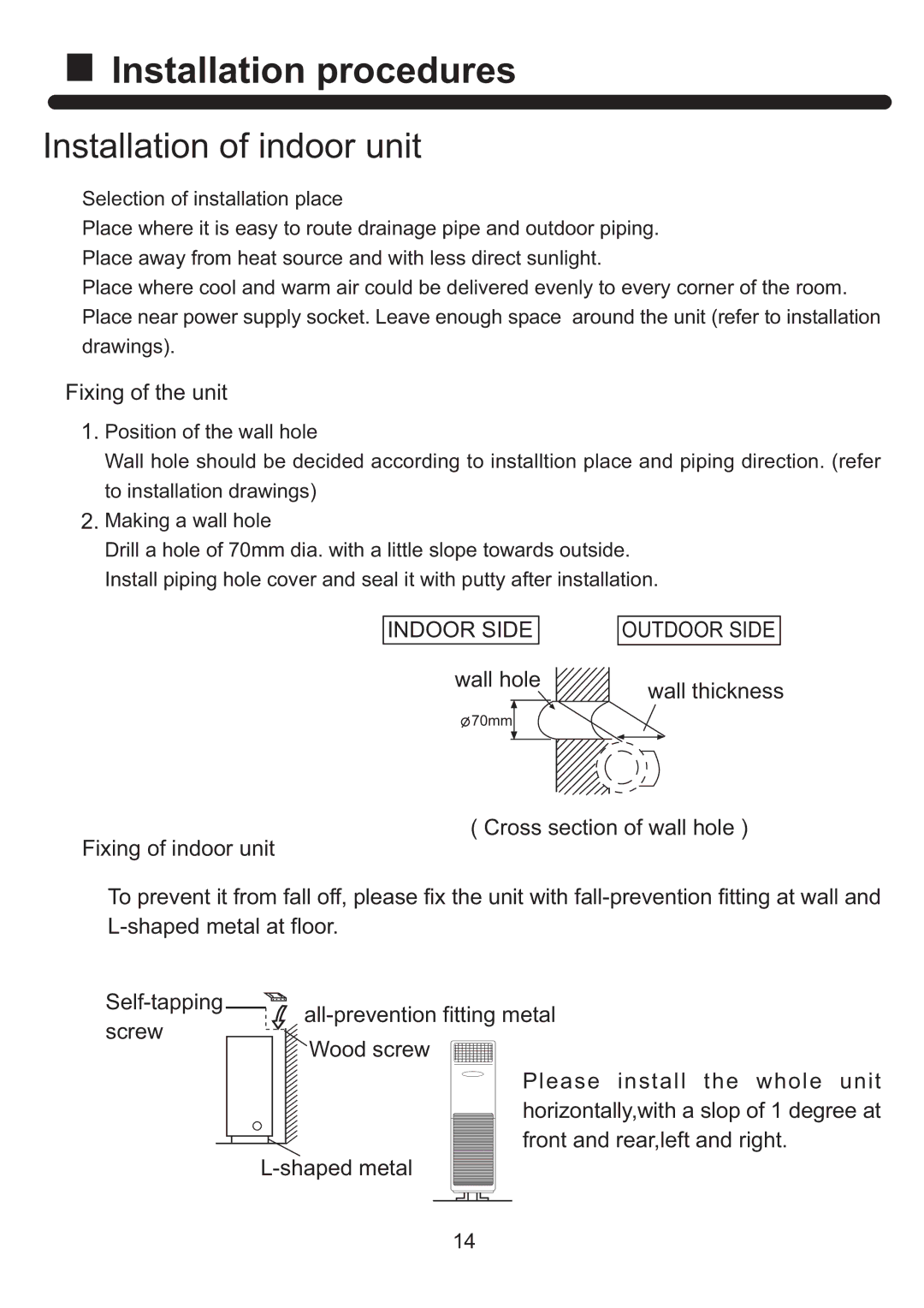 Haier HPU-48HK03, HPU-42CH03, HPU-42HI03, HPU-42HH03, HPU-48HJ03, HPU-48CJ03, HPU-48CK03 Installation of indoor unit 