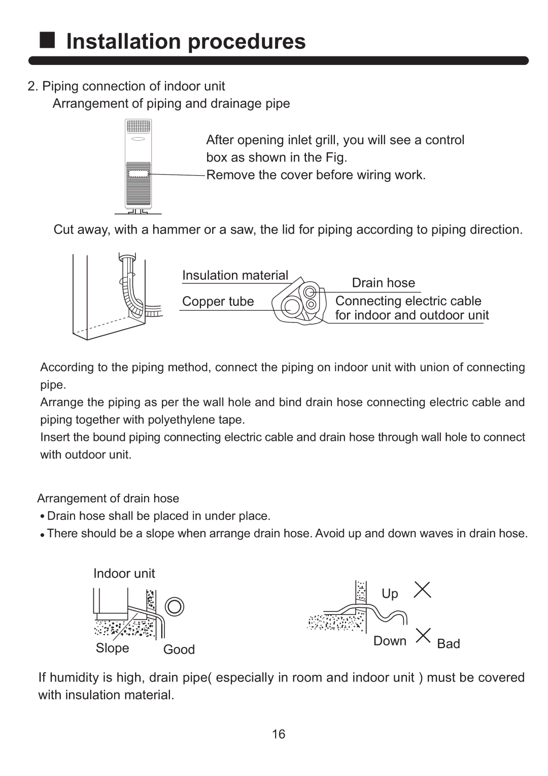 Haier HPU-48HJ03, HPU-42CH03, HPU-42HI03, HPU-48HK03, HPU-42HH03, HPU-48CJ03, HPU-48CK03 operation manual Installation procedures 