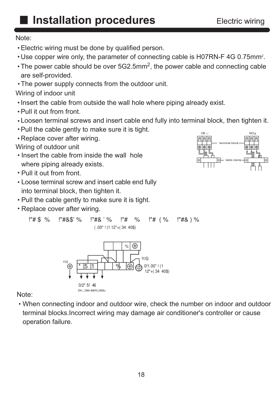 Haier HPU-48CK03, HPU-42CH03, HPU-42HI03, HPU-48HK03, HPU-42HH03, HPU-48HJ03 Installation procedures Electric wiring 