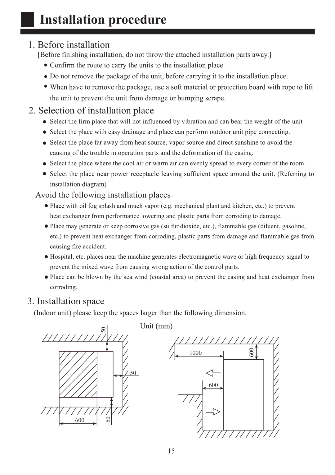 Haier HPU-90CA03T3 operation manual Installation procedure, Before installation 