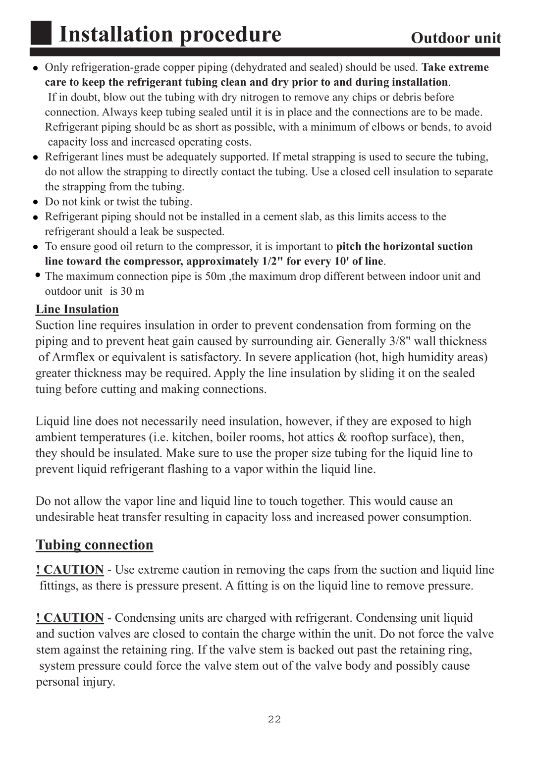 Haier HPU-90CA03T3 operation manual Tubing connection 