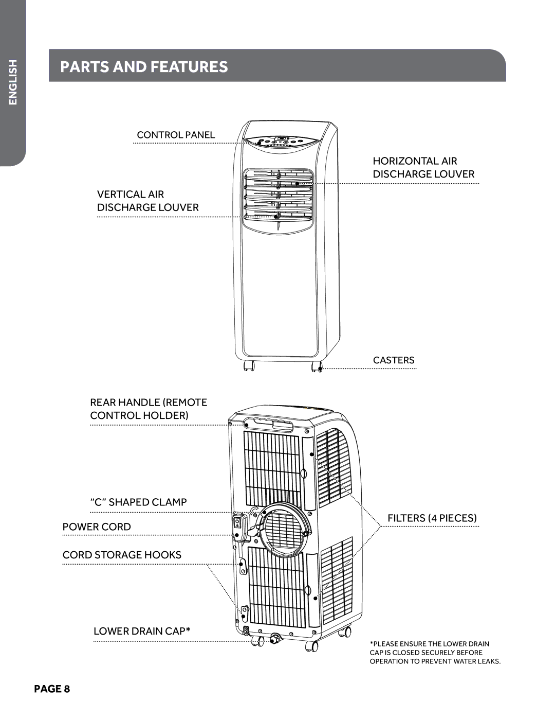 Haier HPY08XCM manual Parts and features, Cord Storage Hooks 