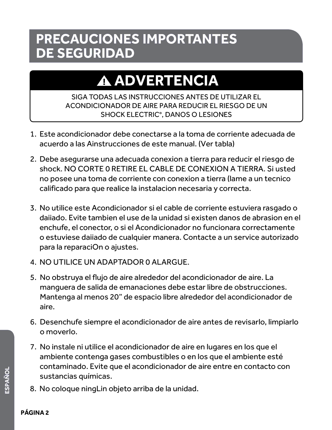 Haier HPY08XCM manual Advertencia 