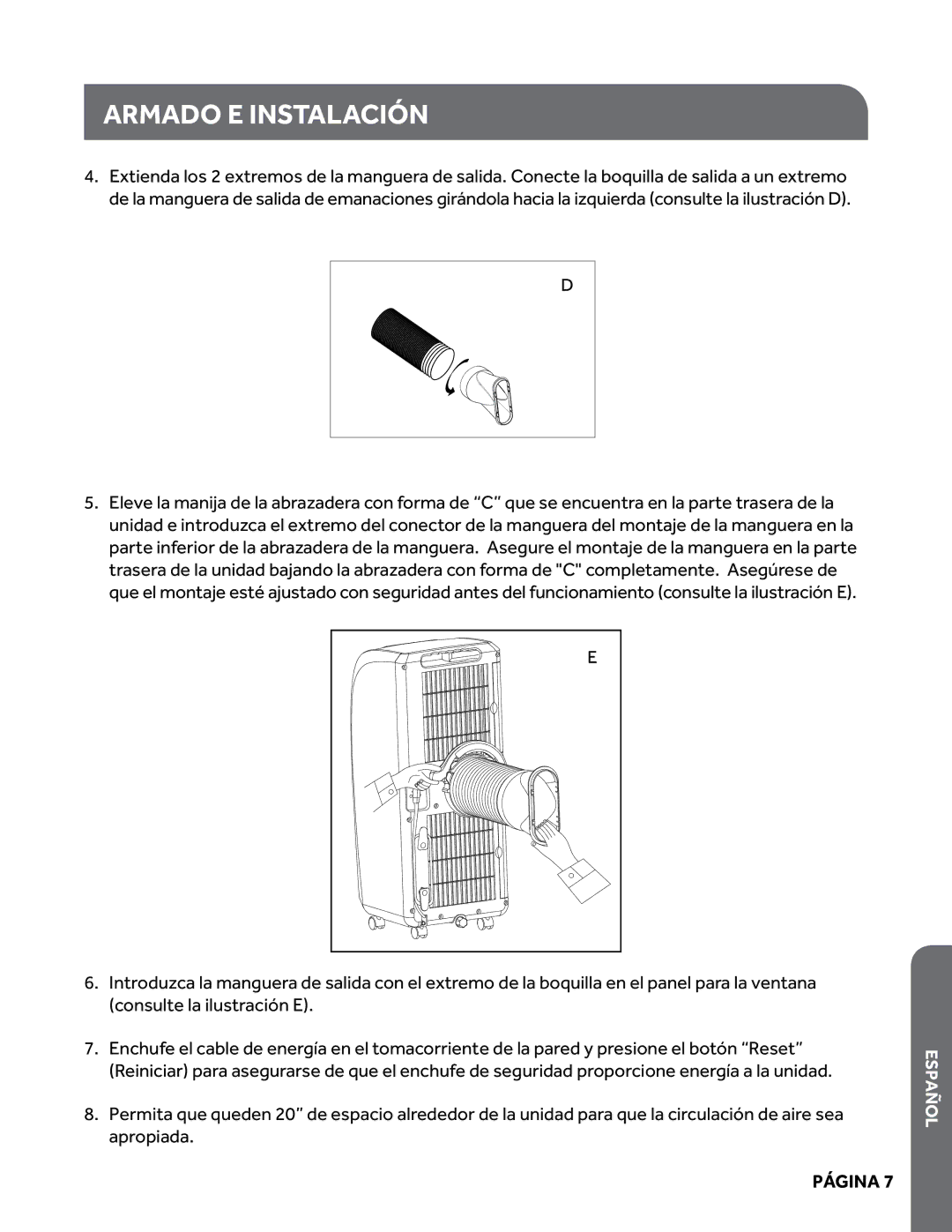 Haier HPY08XCM manual Armado e instalación 