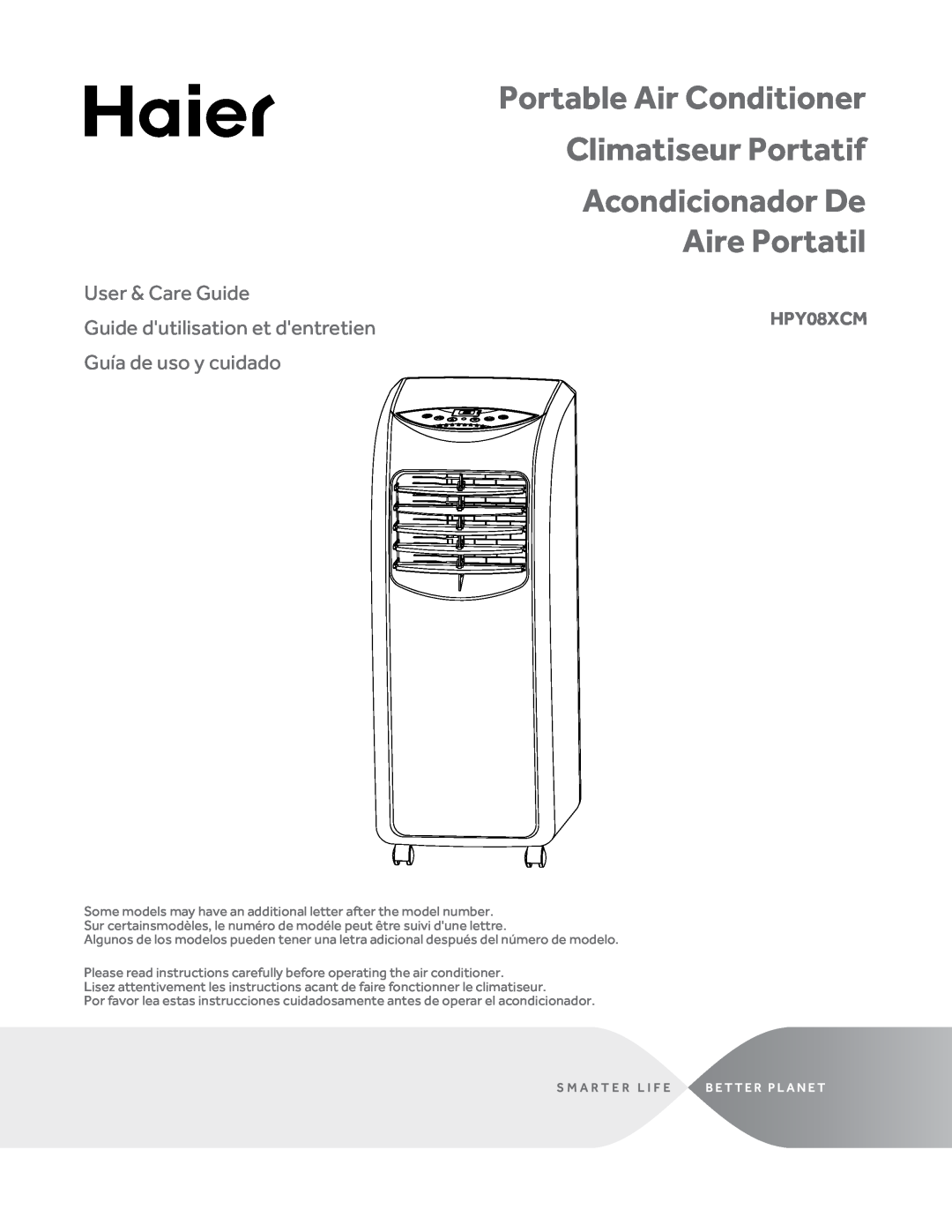 Haier HPY08XCM manual Portable Air Conditioner Climatiseur Portatif, Acondicionador De Aire Portatil, User & Care Guide 