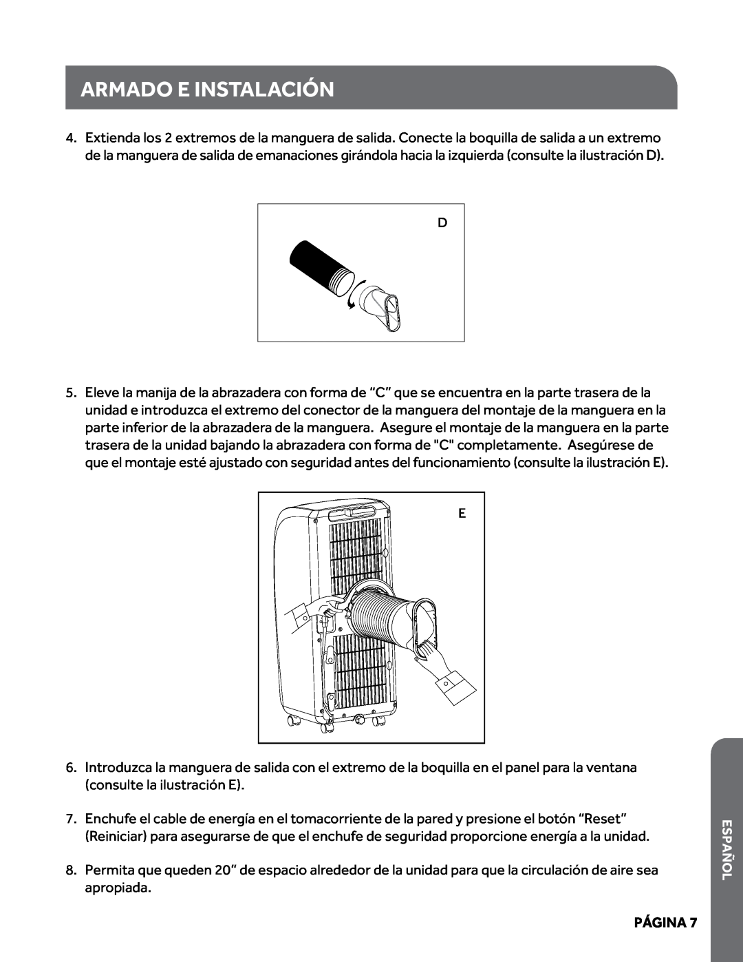 Haier HPY08XCM manual Armado e instalación, consulte la ilustración E, Página 