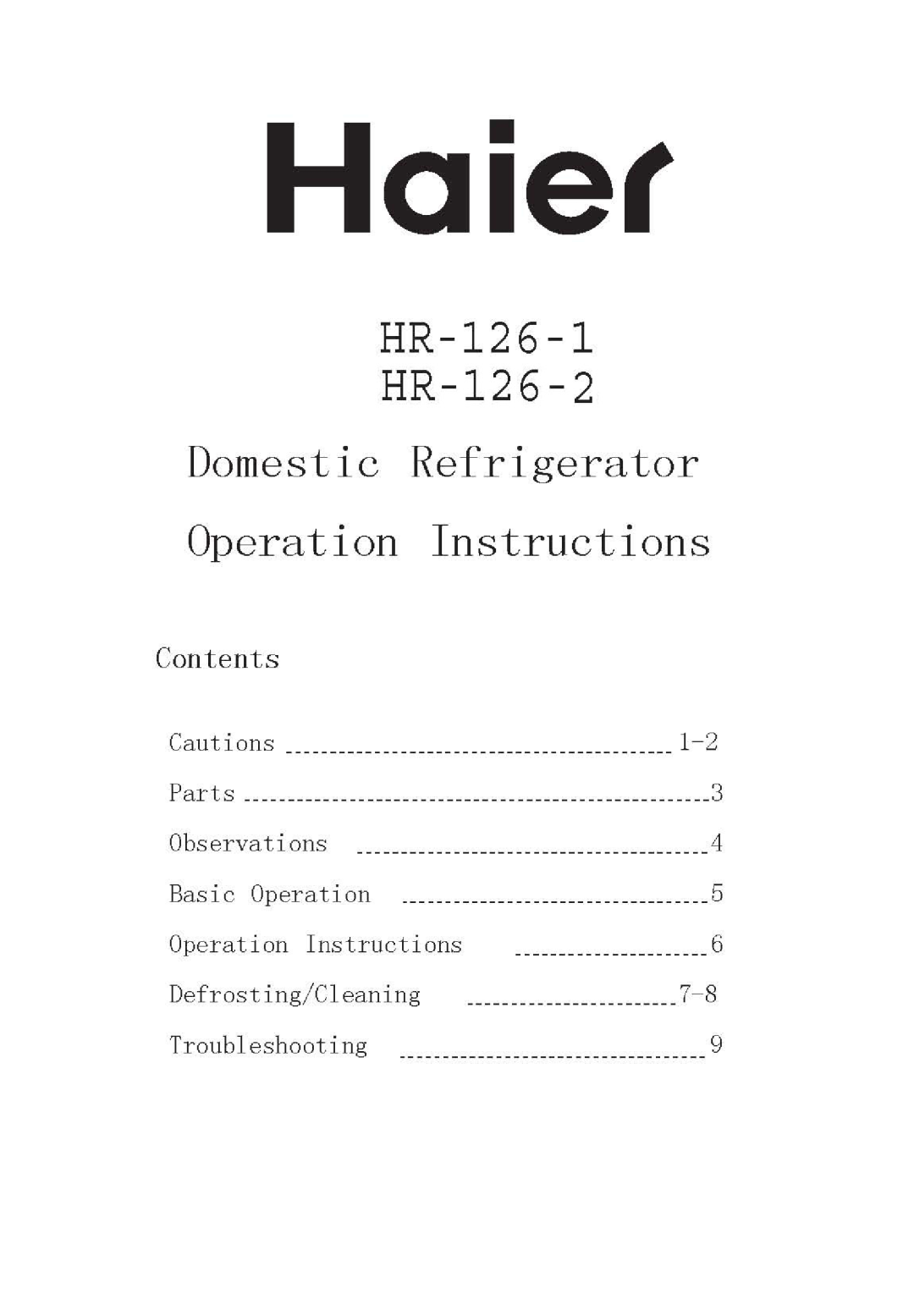 Haier HR-126-2, HR-126-1 manual 