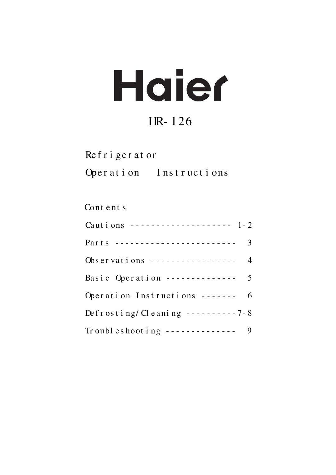 Haier HR-126 manual 