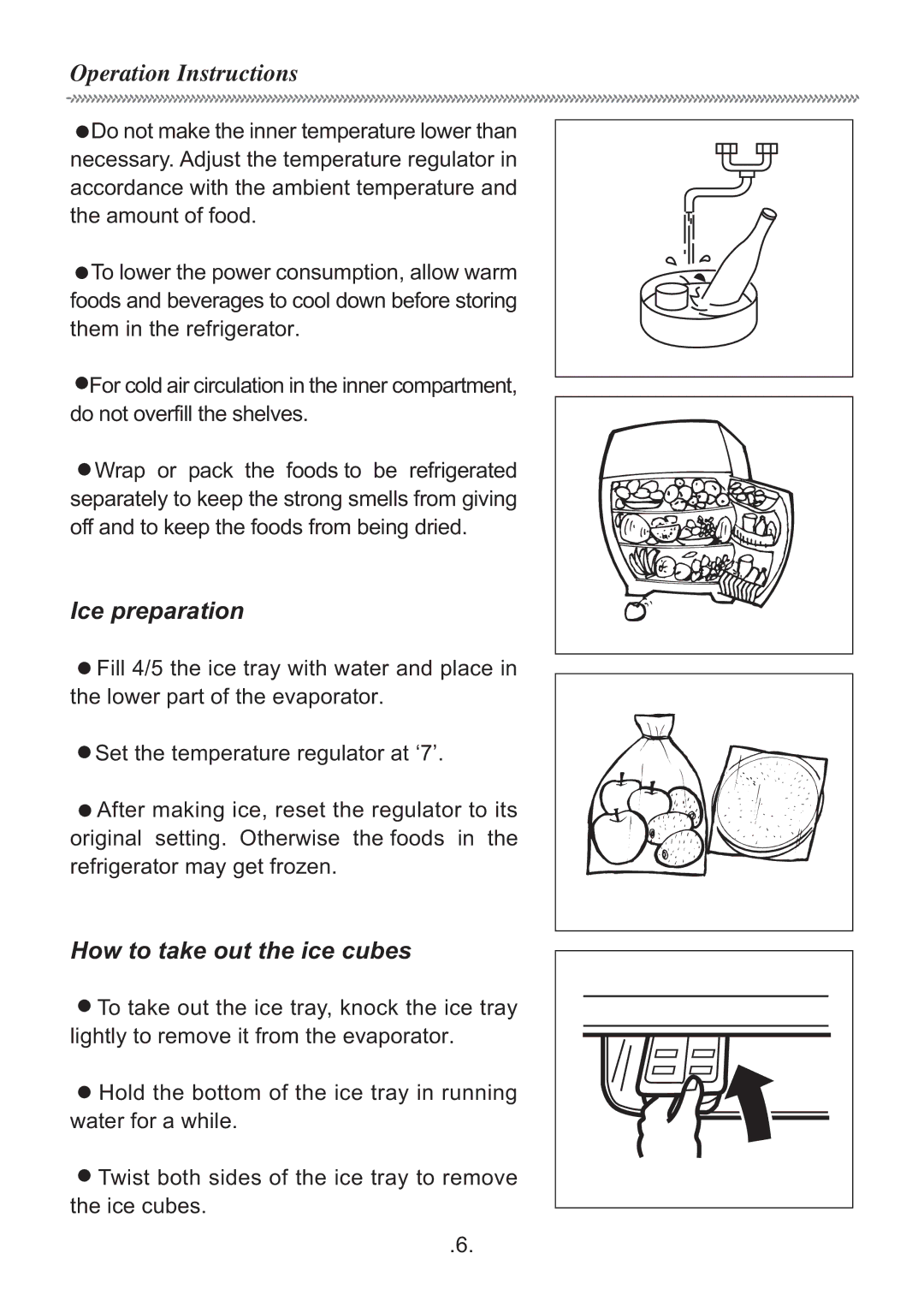 Haier HR-135A manual Operation Instructions, Ice preparation, How to take out the ice cubes 