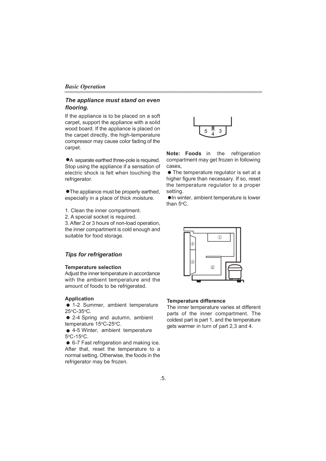 Haier HR-136-2, HR-136-1, HR-66 manual Basic Operation, Appliance must stand on even flooring 