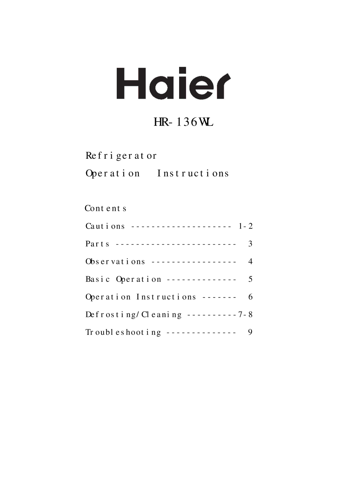 Haier HR-136WL manual 