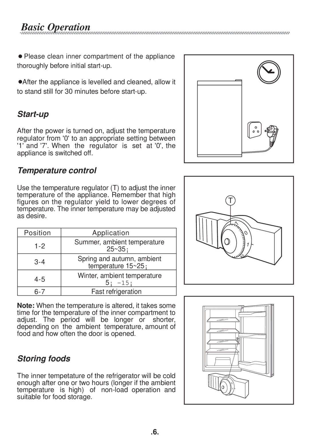 Haier HR-138AR manual Start-up, Temperature control, Storing foods 