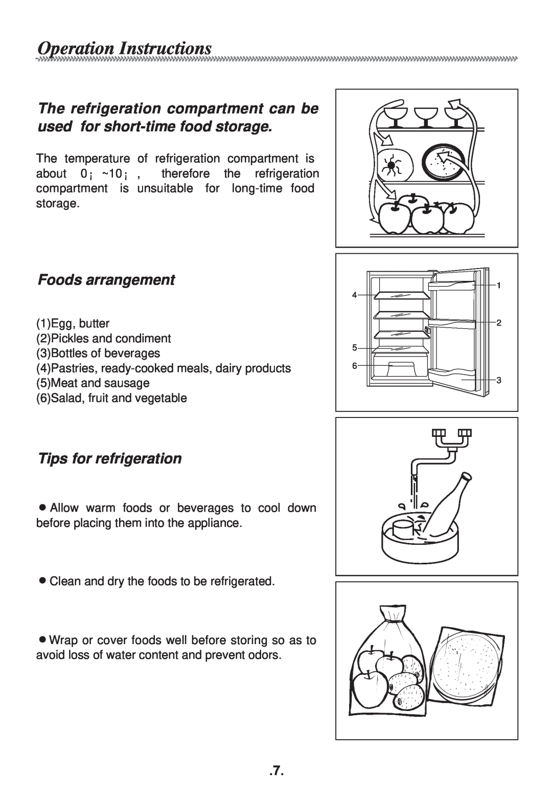 Haier HR-138AR manual Operation Instructions, Foods arrangement, Tips for refrigeration 