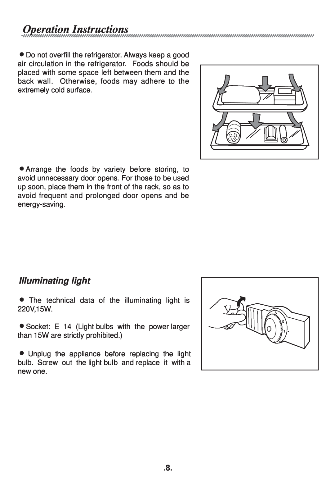 Haier HR-138AR manual Operation Instructions, Illuminating light 