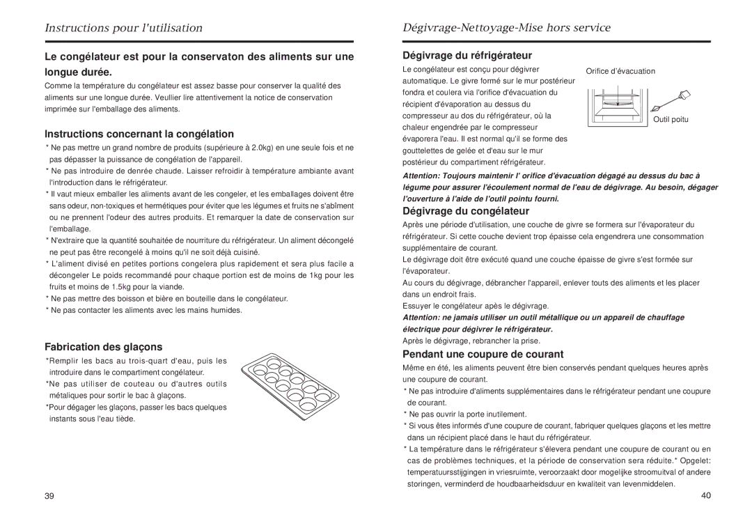 Haier HR-145, HR-245 manual Instructions concernant la congélation, Dégivrage du réfrigérateur, Fabrication des glaçons 