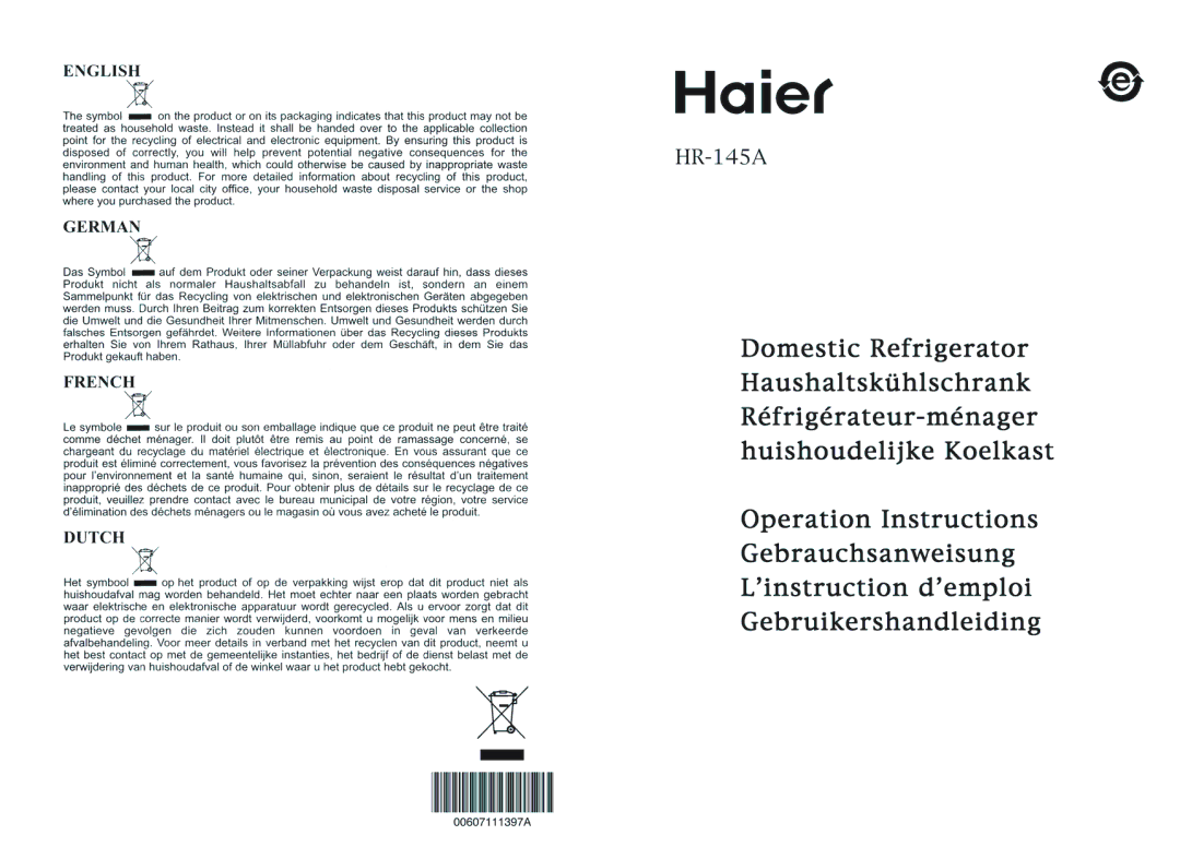 Haier HR-145A manual 