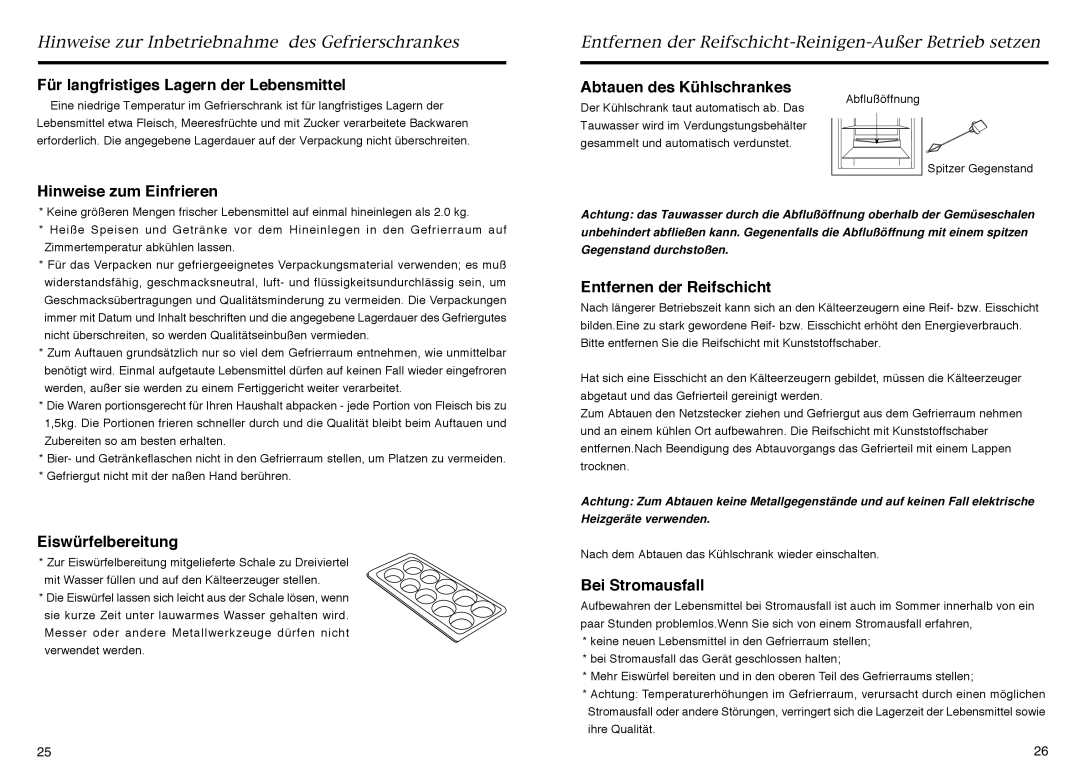 Haier HR-145A manual Für langfristiges Lagern der Lebensmittel, Hinweise zum Einfrieren Abtauen des Kühlschrankes 