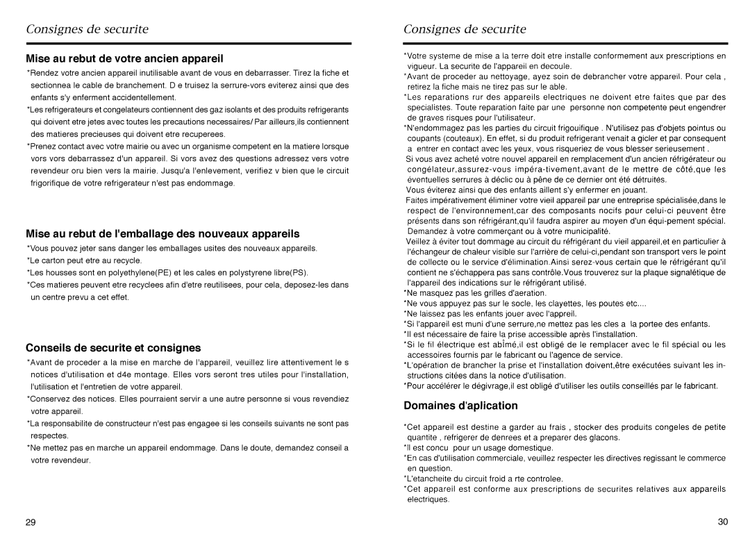 Haier HR-145A manual Mise au rebut de votre ancien appareil, Mise au rebut de lemballage des nouveaux appareils 