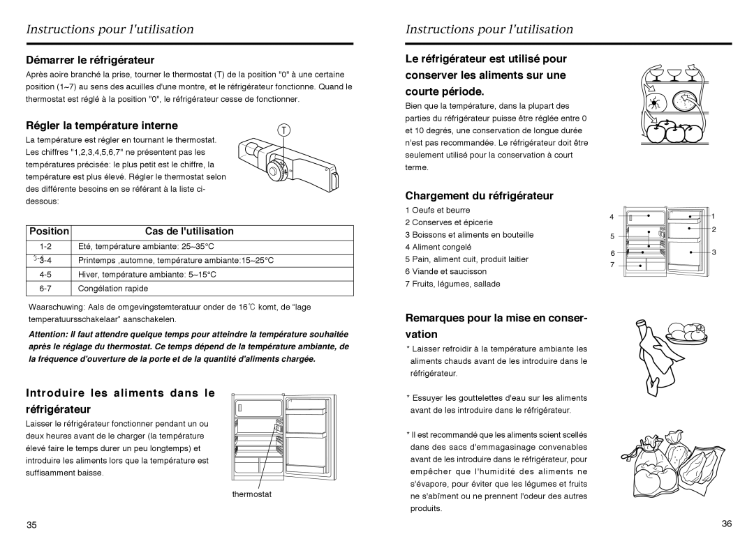 Haier HR-145A manual Démarrer le réfrigérateur, Régler la température interne, Chargement du réfrigérateur 