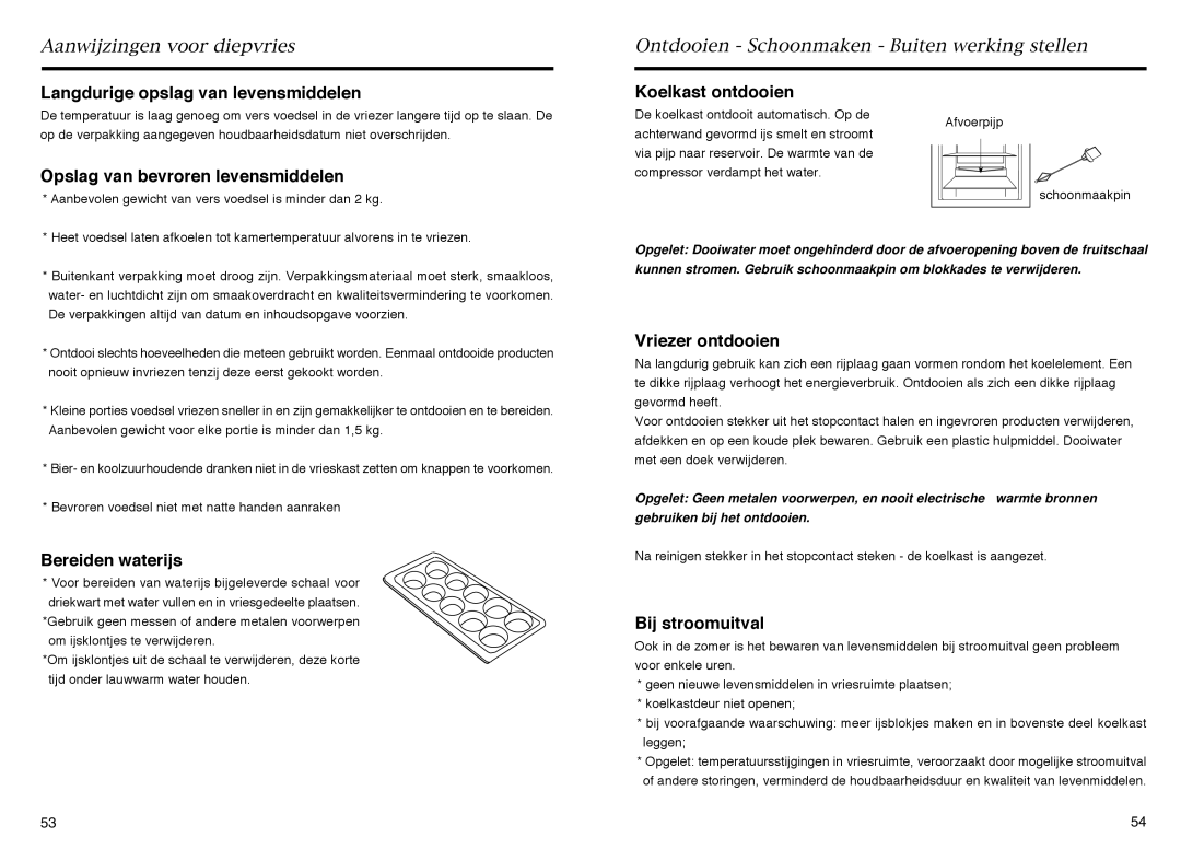 Haier HR-145A manual Langdurige opslag van levensmiddelen, Opslag van bevroren levensmiddelen, Koelkast ontdooien 