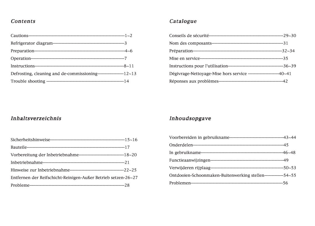 Haier HR-145A manual Contents, Catalogue, Inhaltsverzeichnis, Inhoudsopgave 