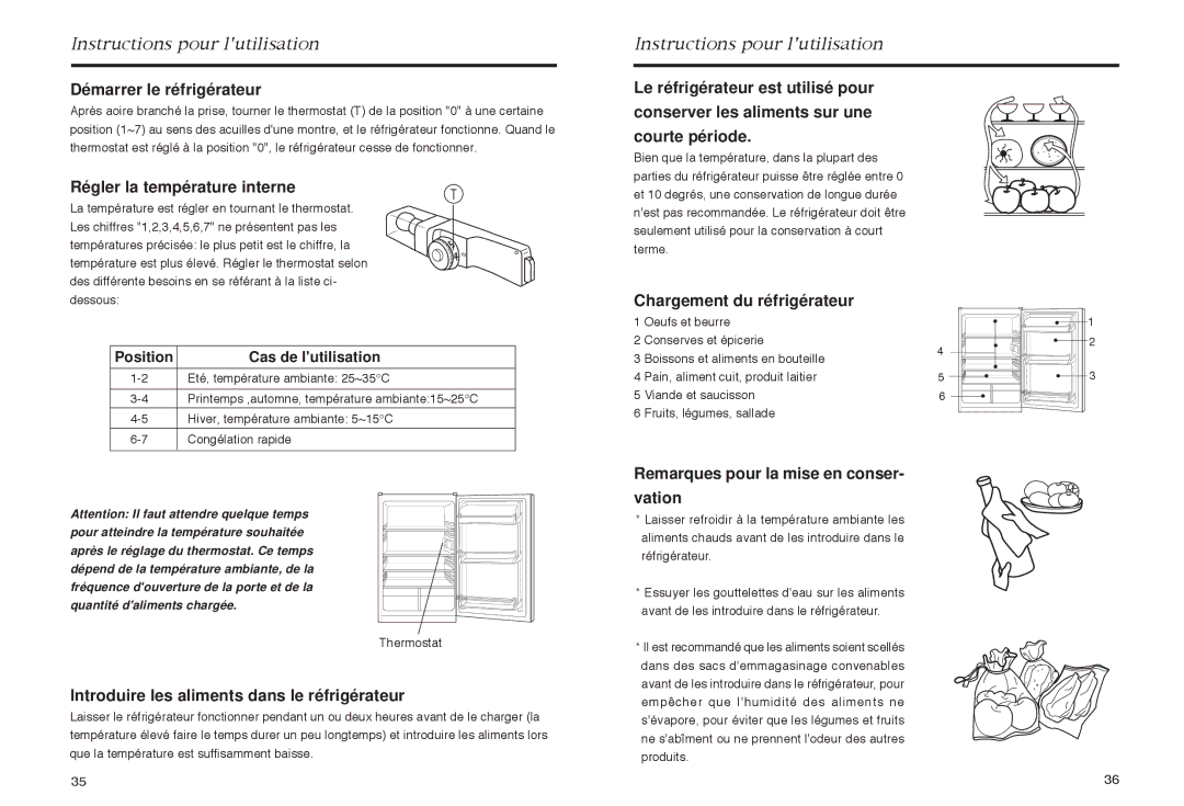 Haier HR-165 manual Démarrer le réfrigérateur, Régler la température interne, Chargement du réfrigérateur, Vation 