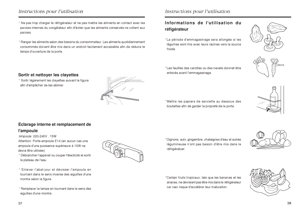 Haier HR-165 manual Sortir et nettoyer les clayettes, Informations de lutilisation du réfigérateur 