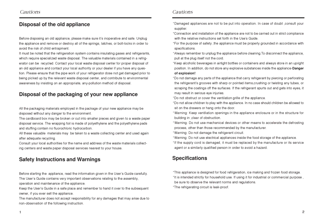 Haier HR-165 manual Disposal of the old appliance, Explosion 