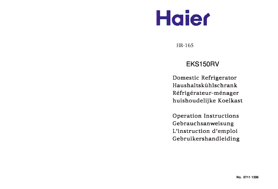 Haier HR-165 manual No. 0711 